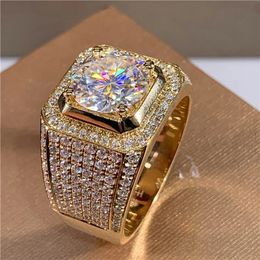 Wedding Rings Shining White Zircon Round Stone Ring Vintage Gold Color Wedding Ring Male Female Fashion Crystal Engagement Rings For Women Men 231123