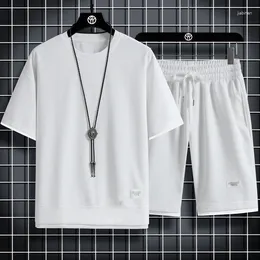 T-shirt da uomo T-shirt casual e pantaloncini in lino due pezzi da uomo Set manica corta moda sportiva