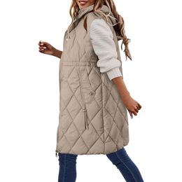 Womens Vests Long Hood Vest Sleeveless Down Jacket Quilted CottonPadded Coat Winter Light Weight Zipper Waistcoat 231122