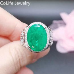 Luxury Emerald Ring for Man 12mmx16mm Lab Created Emerald Silver Ring for Party 925 Silver Man Jewelrywith Gold Plating