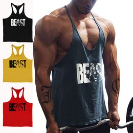 Men's Tank Tops Men's Gym Workout Bodybuilding Printed Muscle Stringer Extreme Y Back Fitness Tank Tops 230422