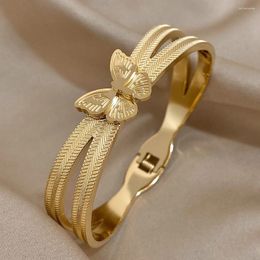 Bangle Trendy Butterfly Stainless Steel Charm Bracelet For Women Girls Sweet Gold Silver Color Waterproof Cuff Party Jewelry