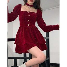 Vintage Women Spring Sexy Halter Christmas New Year Party Red Dresses Y K Long Sleeve Slim Waist Dress Female