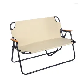 Camp Furniture Outdoor Double Seats Bench Wood Grain Metal Aluminium Alloy Folding Camping Chair