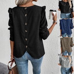 Women's Blouses T-shirt Spring Petal Long Sleeve Black Behind Single Breasted Fashion Women Casual Shirt Office Lady Top