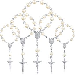 Beaded 30Pcs Baptism Rosary Beads Finger Rosaries Faux Pearls Favours Christening Communion 230422