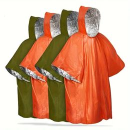 4pcs Emergency Rain Poncho Retains 90% Body Heat Reusable Weather Resistant Raincoat For all people Hiking, Emergency Supplies & Survival Kits (Green + Orange)