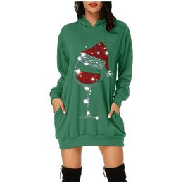 Basic Casual Dresses Basics Womens Athletic Tops Christmas Hip Bag Hoodie Print Pocket Fashion Dress Active Scrub Jacket 231123