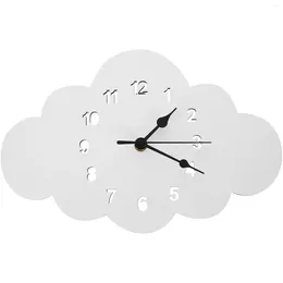 Wall Clocks Decor Mute Hanging Clock Wooden Cloud Shape White Cartoon Household Office
