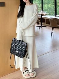 Two Piece Dress Set s Outifits 2024 Autumn Solid Knitted Sweater Skirt in Matching Korean Fashion Womens Clothing 231123