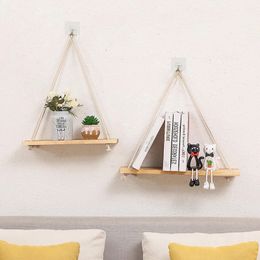 Decorative Objects Figurines Shelves Premium Wood Swing Hanging Rope Wall Mounted Floating Plant Flower Pot Tray Nordic Home Decoration 230422