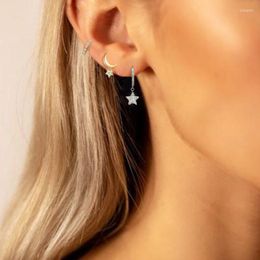 Hoop Earrings NBSAMENG 925 Sterling Silver Zircon Star Ear Ring Light Luxury For Women Girl Trendy Charm Jewellery Gift Drop