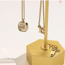 Fashion Designer Brand Double Letter Necklaces Chain Pendant 14K Gold Plated Stainless Steel Women Womens Wedding Jewelry Accessores Gifts