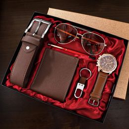 Other Watches SHAARMS Men Gift Watch Business Luxury Company Mens Set 6 in 1 Glasses Pen Keychain Belt Purse Welcome Holiday Birthday 231122