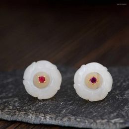 Stud Earrings FNJ Heitan Jade 925 Silver Fine Pure S925 Sterling Earring For Women Jewellery FLower