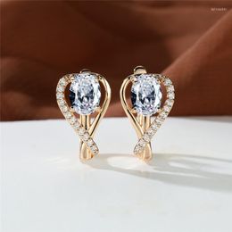 Hoop Earrings Luxury Female Purple Oval Zircon Multicolor Crystal Love Heart Champagne Gold Color For Women