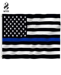 15090 Cm Subdued Thin Blue Line Stripes USA Flags Grommets Police Cops Flags Black White Blue Flags Whole DHL 1213952