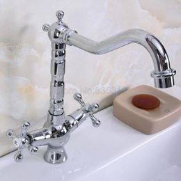 Bathroom Sink Faucets Chrome Faucet Basin Mixer Tap Double Cross Head Handle Single Hole And Cold Water Tnf922