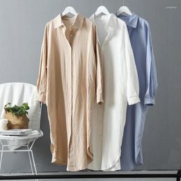 Casual Dresses Long White Shirt Dress For Women Linen Cotton Spring Summer Korean Clothing Vintage Oversized Midi Robe