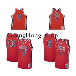 S GH 1984 Team USA Michael Jor Dan Basketball Jersey Mitch and Ness Chris Mullin Patrick Ewing Red Size S-XXXL