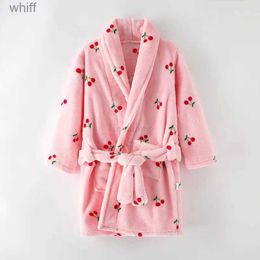 Towels Robes 100-175CM Children's Bathrobe Flannel Soft Warm Pyjamas Adult Teenager Sleepwear Bath Towels for Kids Winter Cherry Girls RobesL231123