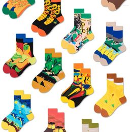 Women Socks Oil Painting Theme Graffiti European And American Spring Summer Fashion Style Cotton For Lovers