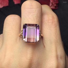 Cluster Rings Real Pure 18 K Gold Jewellery Au750 Rectangle Natural Ametrine Gemstone Jewellery Ring Wedding For Women Fine Gift