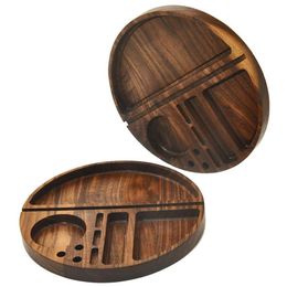 HONEYPUFF Round Shape Wooden Rolling Tray With Groove Diameter 218 MM Natural Wood Tobacco Roll Tray Cigarette Tobacco Rolling Too263T