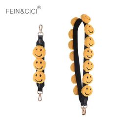 Smiley face pom strap fur bag strap you handbag large big Wide yellow strap blet bag Accessoires 2109013214