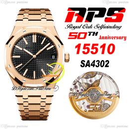 APSF 1551 50Th Anniversary SA4302 Automatic Mens Watch Rose Gold Ultra Thin Black Textured Dial Steel Bracelet Super Edition Reloj Hombre Montre Homme Puretime F6