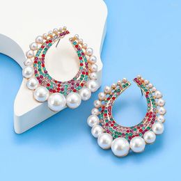 Stud Earrings Summer Metal Imitation Pearl Rhinestone Geometry Wedding Banquet Exaggerate Jewelry Women's Charm Accessories