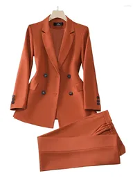 Women's Two Piece Pants Womens Suit Set Autumn Winter Orange Black Female Striped Blazers With Office Lady's Formal Business Suits