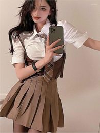 Work Dresses 2023 Korea Sweet Sexy Girls Uniform 3 Piece Set Summer Women Fashion American Vintage White Shirt & Folds Mini Skirt