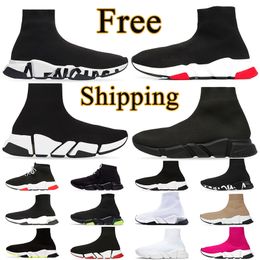 Sock shoes designer mens running shoes speed 1.0 2.0 trainers triple black white beige pink red grey Lace-up Clear Sole outdoor sneakers