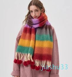 Scarf Women's Winter Mohair Striped Scarf Cashmere Shawl Wrapped