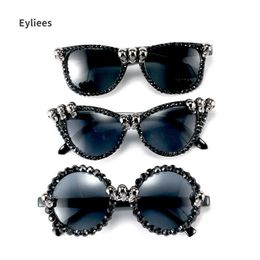 Other Fashion Accessories Gothic Skull Sunglasses Halloween Christmas Cat Eye Crystal Punk Sun Glasses luxury designer vintage gafas de sol mujer J230422