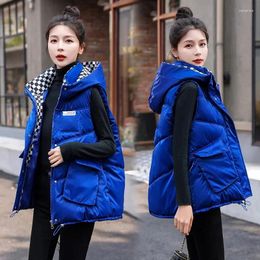 Women's Vests 2023 Fashion Autumn Winter Glossy Vest Coat Women Down Cotton-padded Jacket Waistcoat Hooded Thick Sleeveless Parkas Female