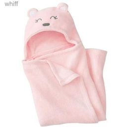 Towels Robes 96x76 Newborn Wrap Blanket Cartoon Coral Fleece Baby Hooded Bath Towel Soft Warm Sleeping Swaddle Wrap Infant Stuff BathrobeL231124