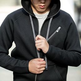 Men's Hoodies Black Doodie Men Zipper Front Running Sweatshirts Luxury Hooded Warm Wweatshirts Male With Reflective Stripes