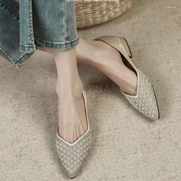 Dress Shoes Fashion Pointed Toe Pumps Pearl Beaded Elegant Thick Heels Medium Heeled For Women Ladies Casual Work Office 2.5Cm