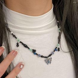 Choker Butterfly Pendant Clavicle Chain Retro Dark Beads Necklaces For Women Girl Creative Street Cool Versatile Neck