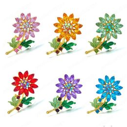 Pins Brooches Rhinestone Sunflower Shape Brooch Pins For Women Girls Luxury Party Metal Fashion Jewellery Drop Delivery Dhlze