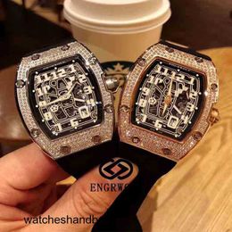 Richa Milles 2824 Barrel Series Watch Rm67-01 Wine Automatic Machine Full Diamond Rose Gold Black Tape Male