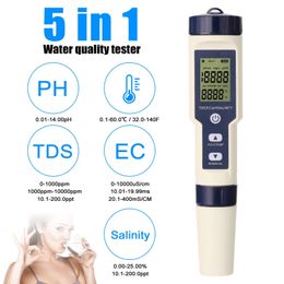 Pliers 5 in 1 Digital Water Quality Detector PH/EC/TDS/Salinity/Temperature Testing Metre Multi-Function Water Quality Tester Monitor 231122