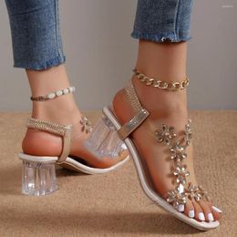 Dress Shoes Fashion Rhinestone Stiletto Women's Transparent PVC High Heels Buckle Sandals Women