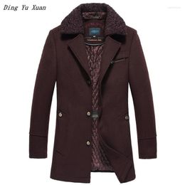 Men's Wool & Blends Mens Winter Peacoat Fur Collar Long Jacket Men Cotton Padded Trench Coat Single Breasted Overcoat Burgundy Brown Plus Si