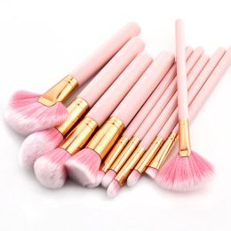 10pcs Pink Professional Makeup Brushes Set Foundation Powder Blusher Contour Eyeshadow Beauty Cosmetics Make up Brush Tools Kit