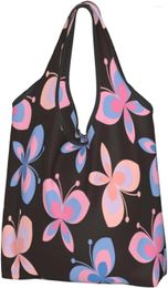 Shopping Bags Colorful Butterfly Reusable Grocery Pink Washable Foldable Carry Pouch Tote Gift Durable Shopper Bag