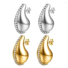 Stud Earrings 5Pairs 2023 Fashion Hollow Water Drop Zircon Chain 18K Gold Plated Teardrop Stainless Steel Earring For Women