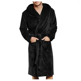 Men's Sleepwear Winter Warm Robe Large Size Hooded Black Thickened Plush Shawl Bathrobe Long Sleeve Home Pajamas Peignoir Homme